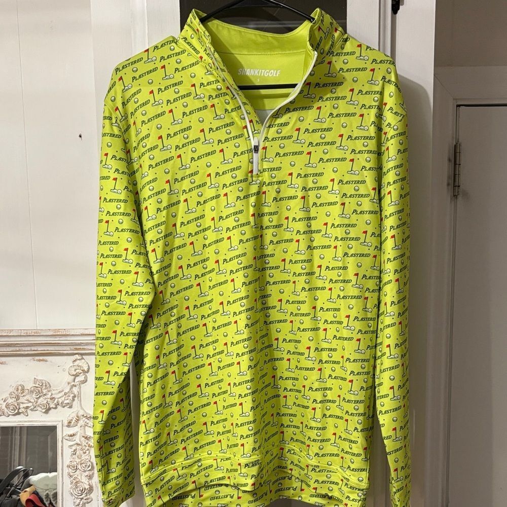 NWOT SHANKITGOLF Lime Green Men's 1/4 Zip-Up Plastered Long Sleeved Pull Over